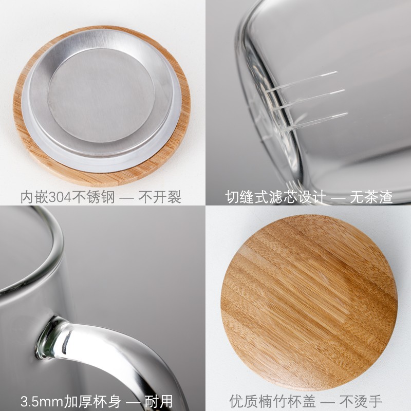 北大史家用玻璃茶杯带把带竹盖透明简约耐热办公室男女士大肚水杯