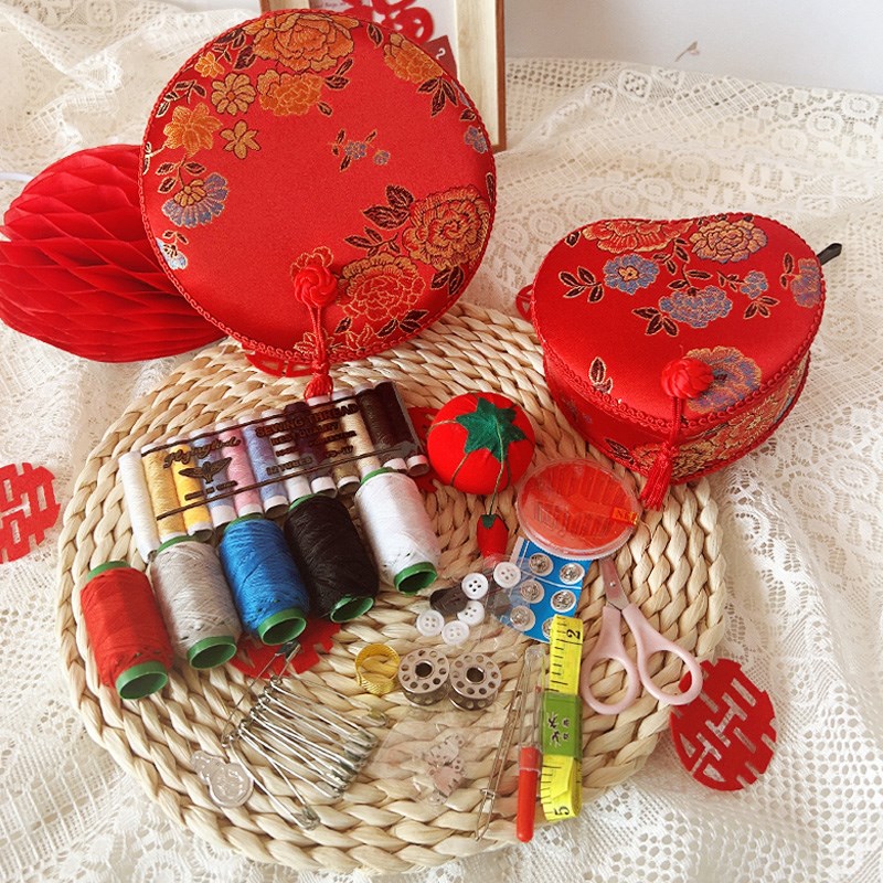 结婚针线盒新娘陪嫁套装中式红针线收纳包实用嫁妆高档家用针线包