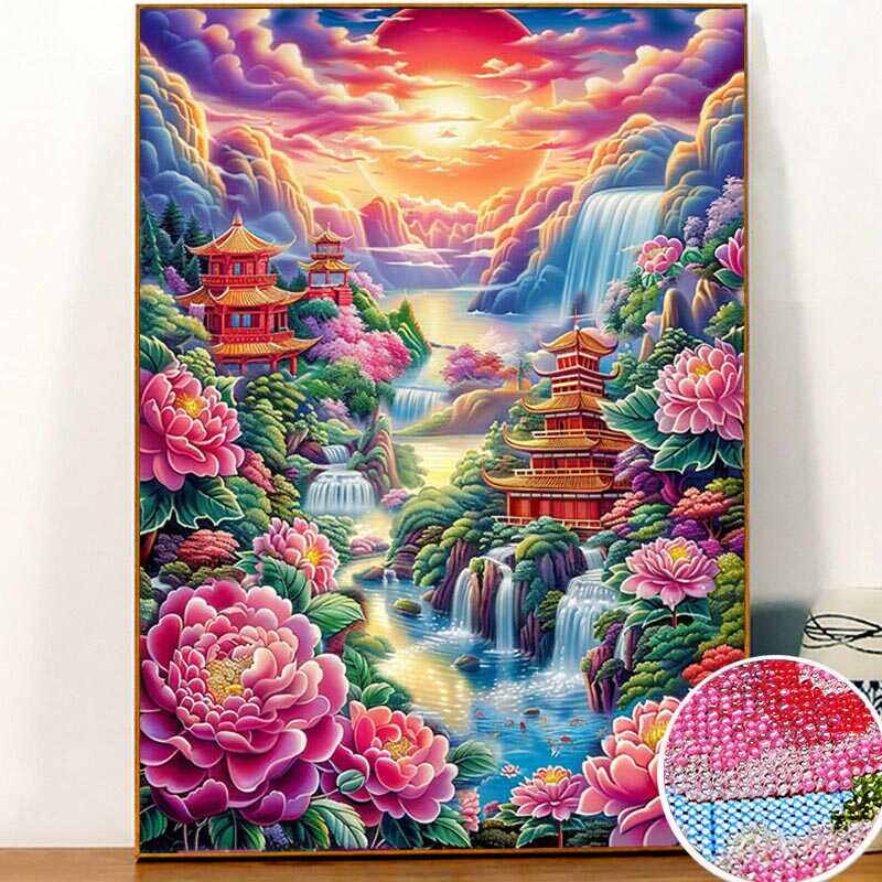 朝阳仙境珠绣十字绣彩珠穿珠串珠子绣全珠绣串珠绣diy手工风景画