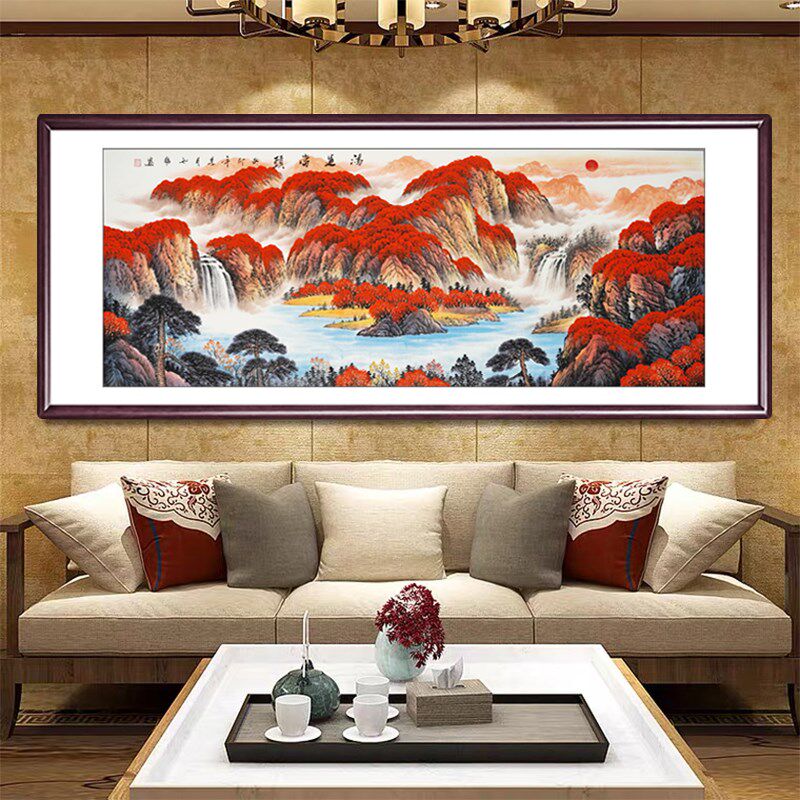 纯手绘鸿运当头国画山水画字画办公室沙发后背景墙客厅装饰画挂画