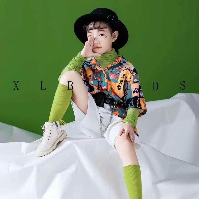 新款高端摄影主题服装影楼工作室拍照服绿色上衣加白色裙裤大女孩