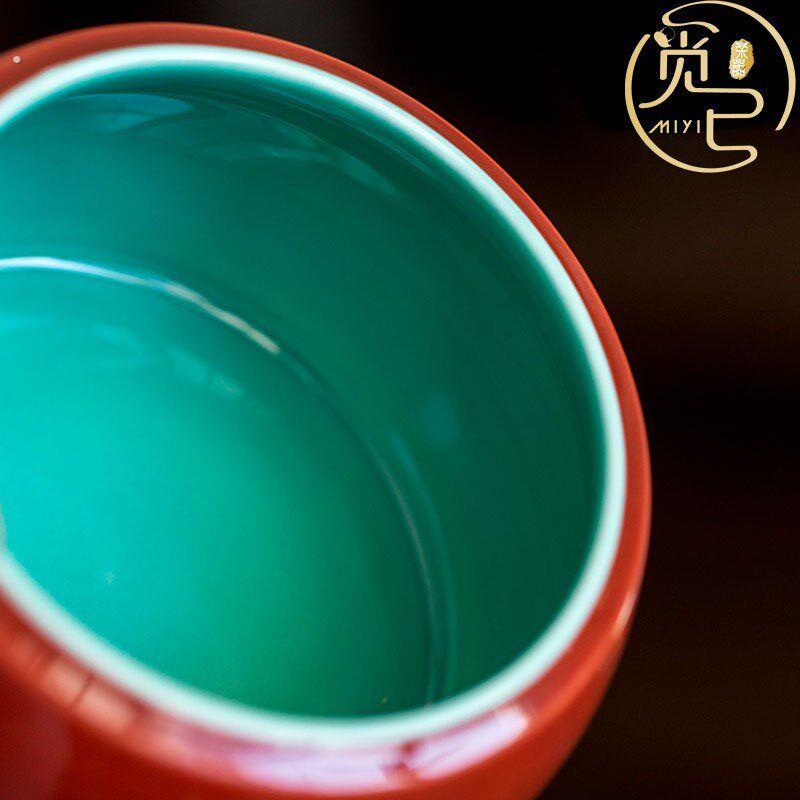 觅已珊瑚红建水故宫红茶洗陶瓷茶水盆带盖子过滤茶渣桶功夫茶具配
