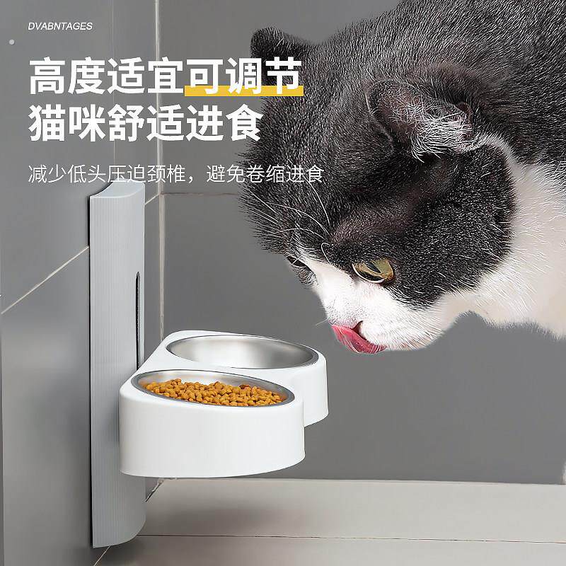 可升降悬挂壁挂式猫食碗狗食碗猫咪饭碗不锈钢可调节猫碗