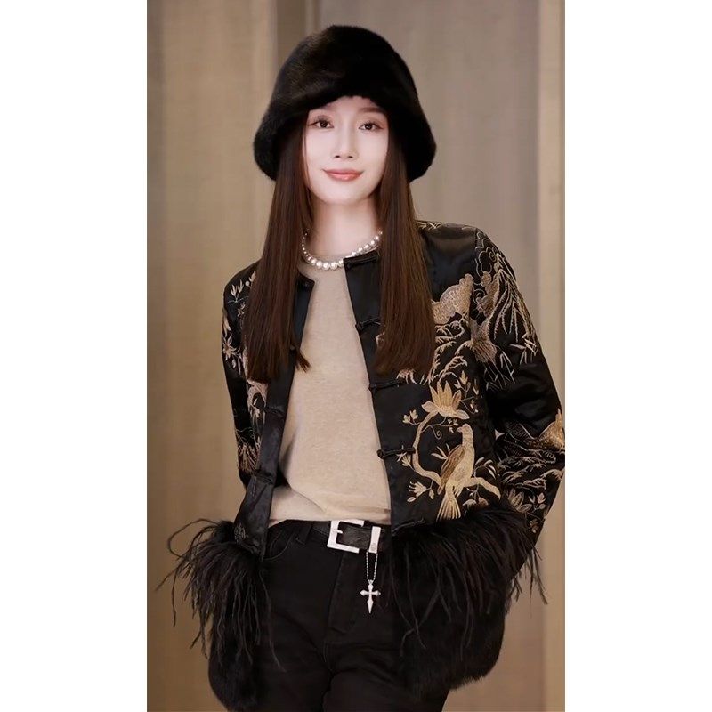 羽绒服冬季2023新款女装新中式国风唐装高级感超好看黑色棉服外套