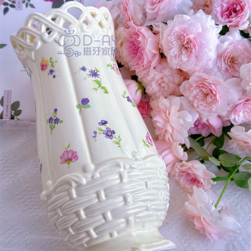搭牙 漫花园 花束Lenox原厂精品 水培鲜花奶油风镂空贴花陶瓷花瓶