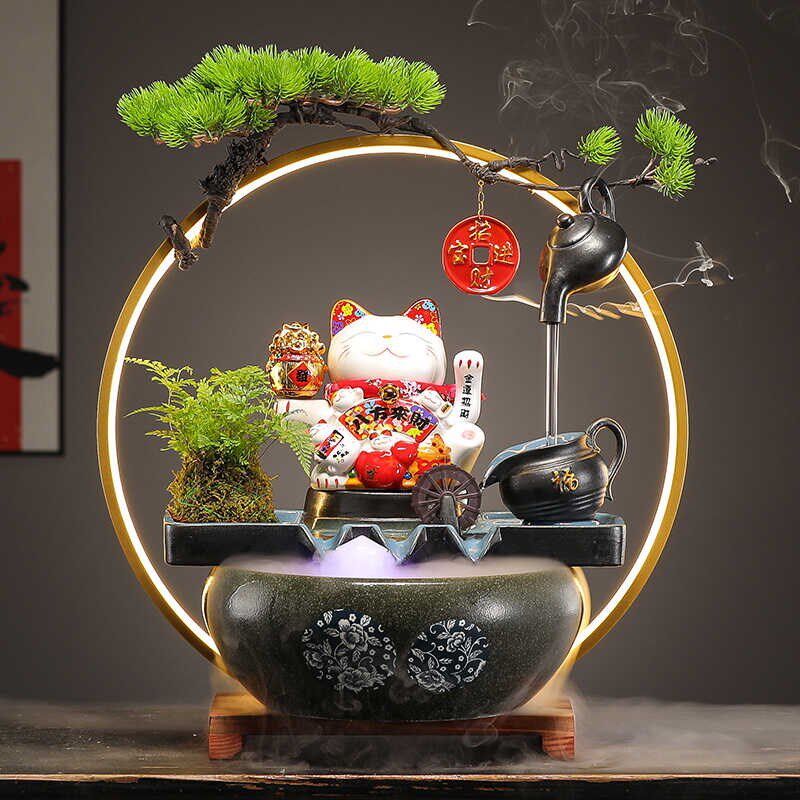 创意悬壶招财猫流水摆件乔迁开业礼物家居客厅办公室轻奢装饰摆设