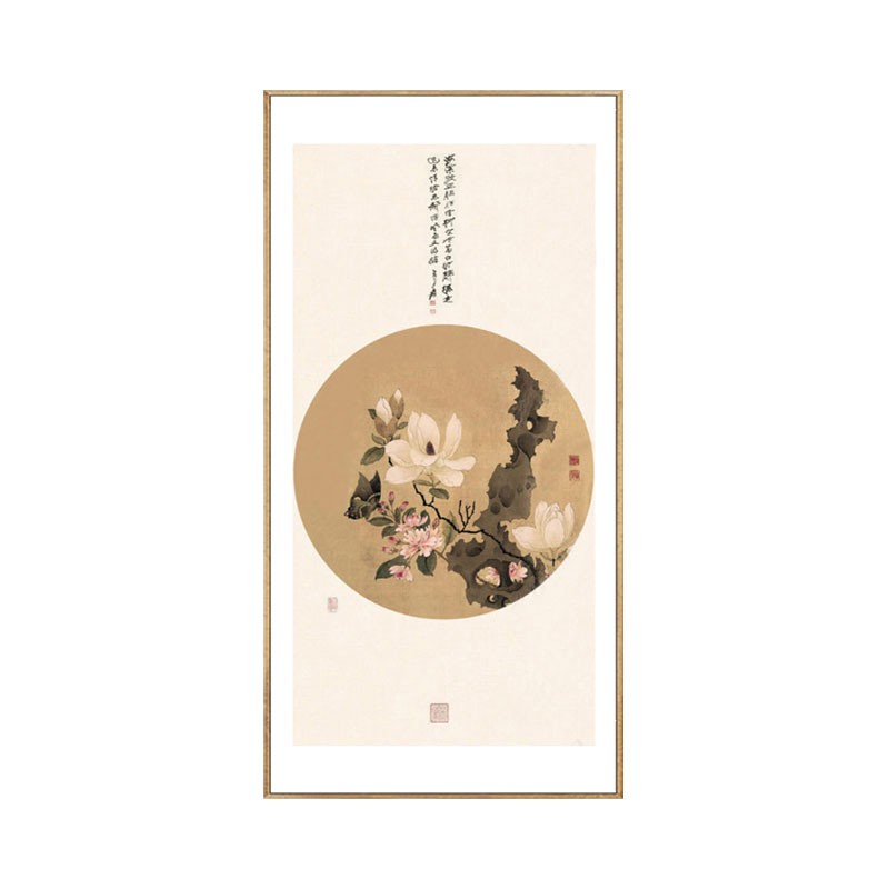 新中式花鸟字画 书房茶室装饰画办公室壁画竖版 客厅玄关仿古挂画