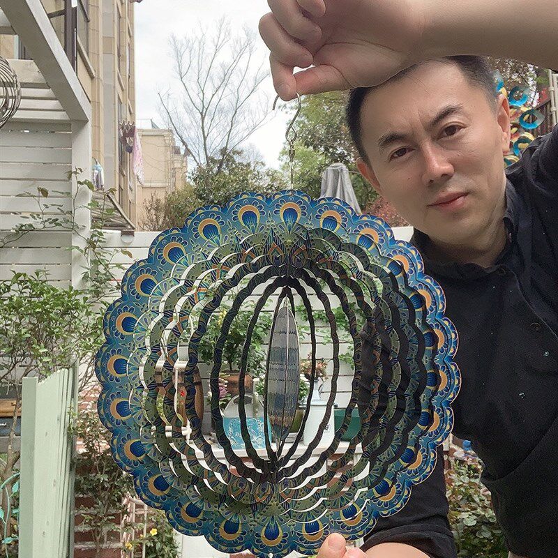 沐子哥庭院不锈钢花园别墅创意装饰挂件风转风铃小众3D炫彩风转