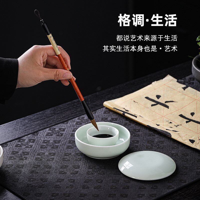 火锅砚台带盖多功能不干墨砚台书法专用文房四宝毛笔密封墨盒墨池