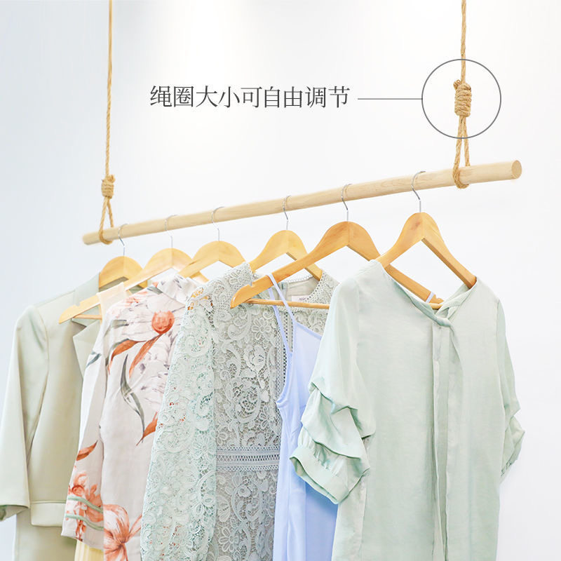 服装店展示架吊顶悬挂衣杆上墙橱窗吊架女装简约货架麻绳实木设计