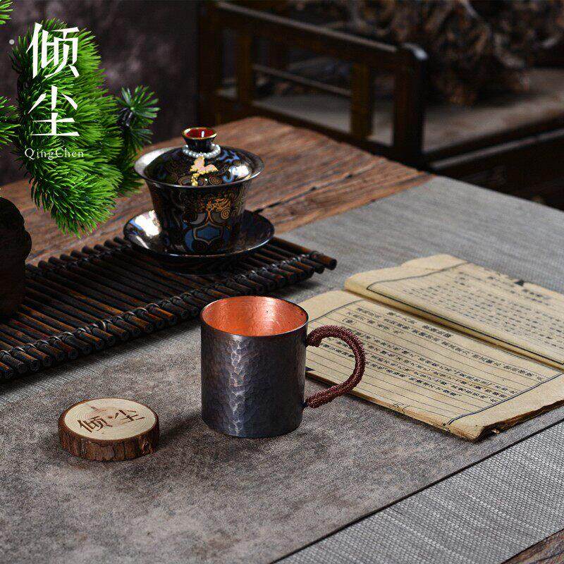 紫铜茶杯 手工纯铜品茗杯水杯加厚咖啡杯酒杯复古锤纹纯铜杯子
