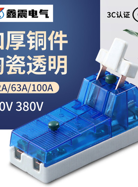 单相两相63A家用 刀闸开关220V蓝色透明 闸刀 单投负荷式隔离开关