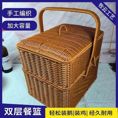 爆款手编提篮拜拜篮喜庆乔迁礼篮伴手篮拜神专用篮子多层饭菜篮子
