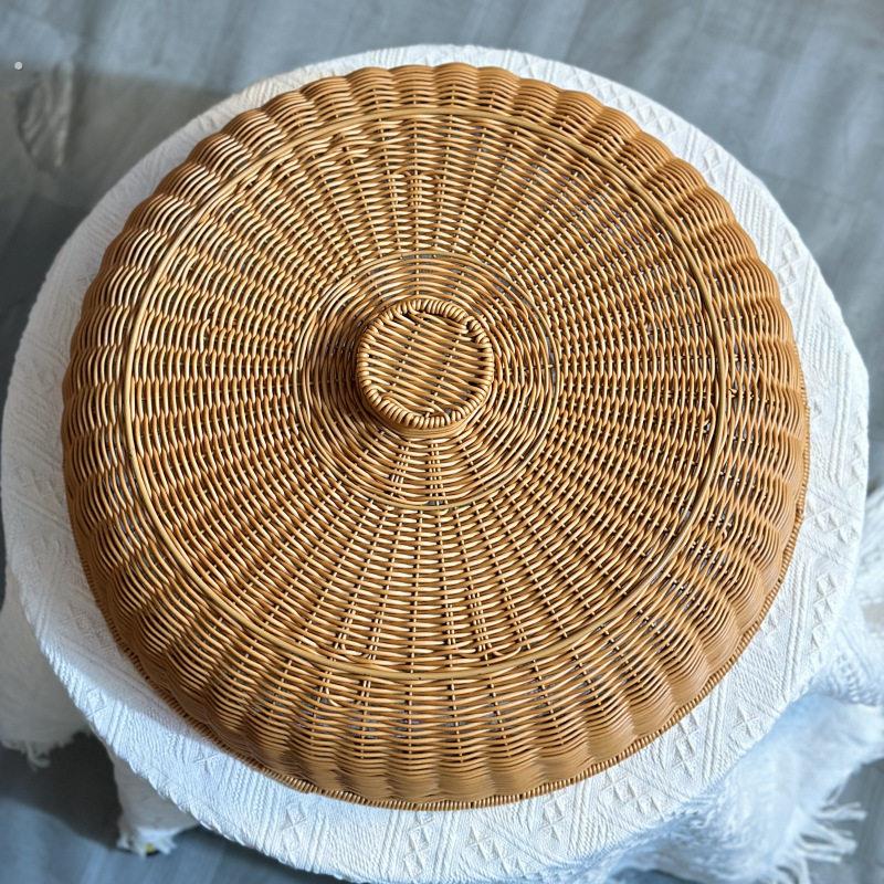 藤编防尘家用中式餐桌菜罩菜盖仿藤防尘罩防蝇防虫罩方形食物罩子