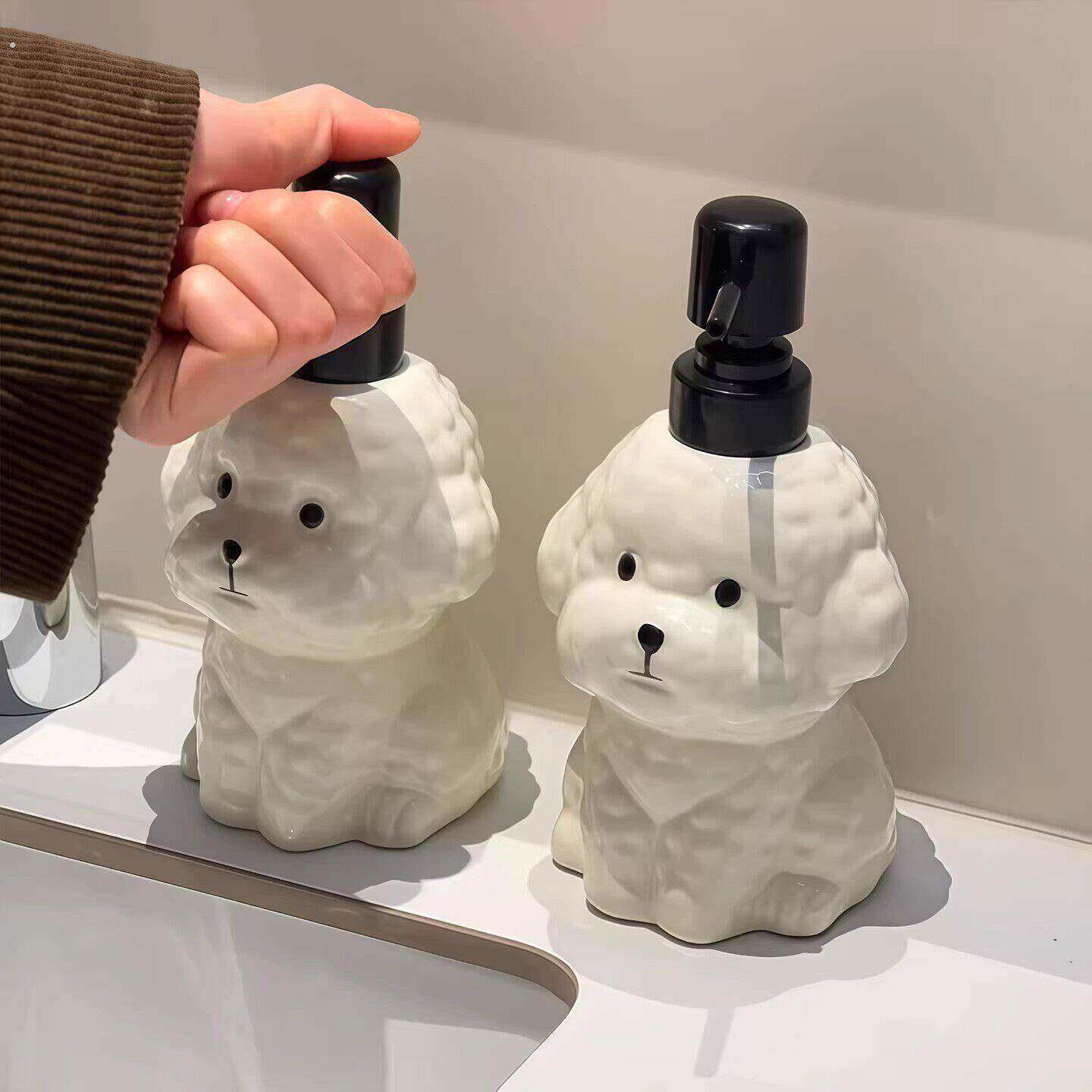 泰迪小狗分装瓶创意陶瓷家用洗手液瓶按压式洗衣液洗洁精分装神器