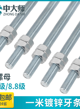 镀锌8.8级螺杆丝杠螺母套装全螺纹通丝螺丝杆牙条m5m6m8m10m12m30