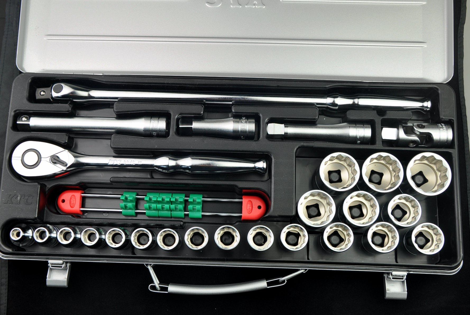 日本KTC 大飞棘轮扳手套筒26件组套 京都机械汽修 机修工具 1/2方