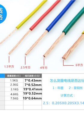 纯铜国标多股软铜线BVR1.5/2.5/4/6平方单芯接地铜芯软电线100米