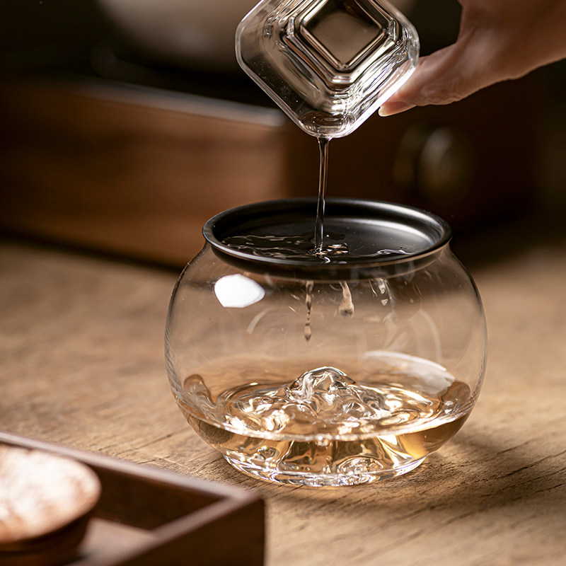 隐山玻璃建水茶渣缸带锡盖茶钵禅意水孟茶洗杯洗茶具配件倒茶水盆