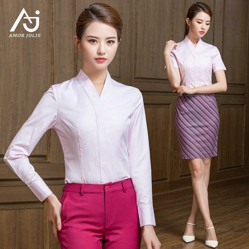空姐面试服装南航衬衫空乘职业装女短袖v领衬衣工装OL工作服秋季