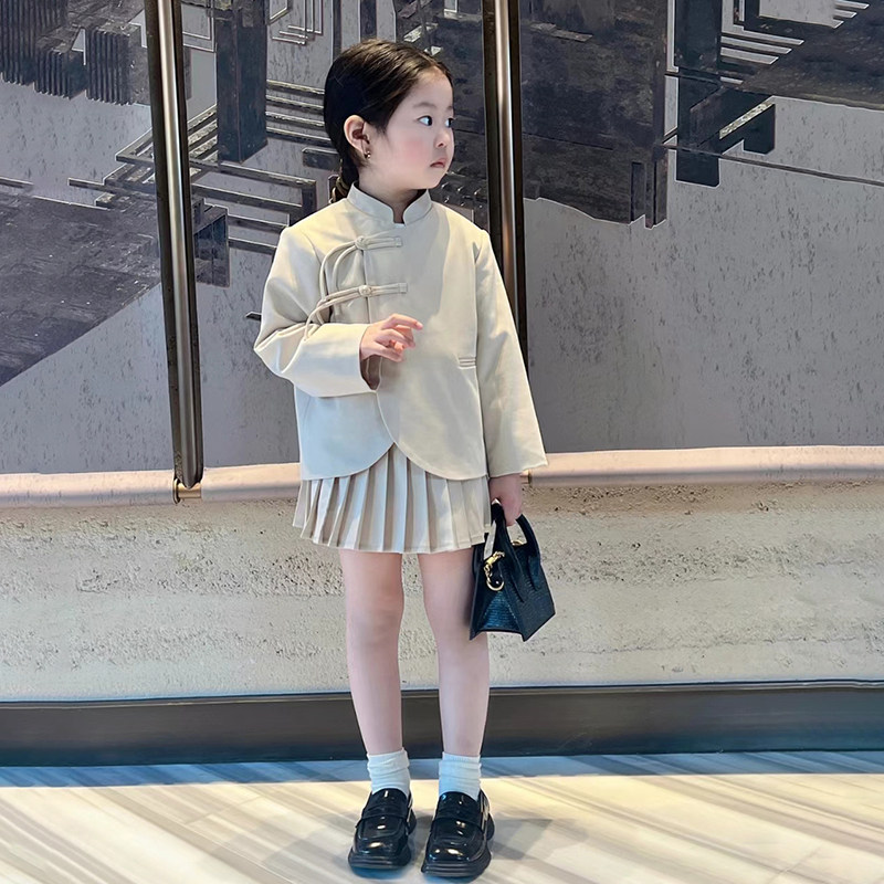 春款新款女童中国风套装儿童汉服长袖上衣裙子两件套外套半身裙
