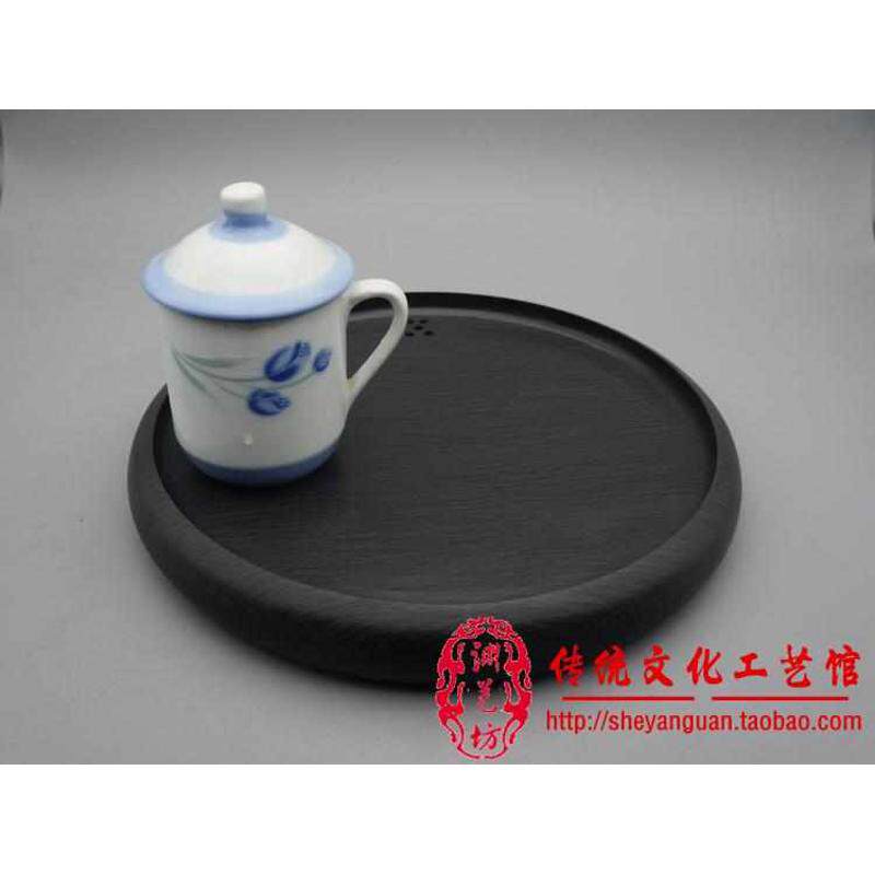 整块歙砚石茶盘茶海圆形茶托茶盘茶端砚茶盘茶具乌功夫金石台单人