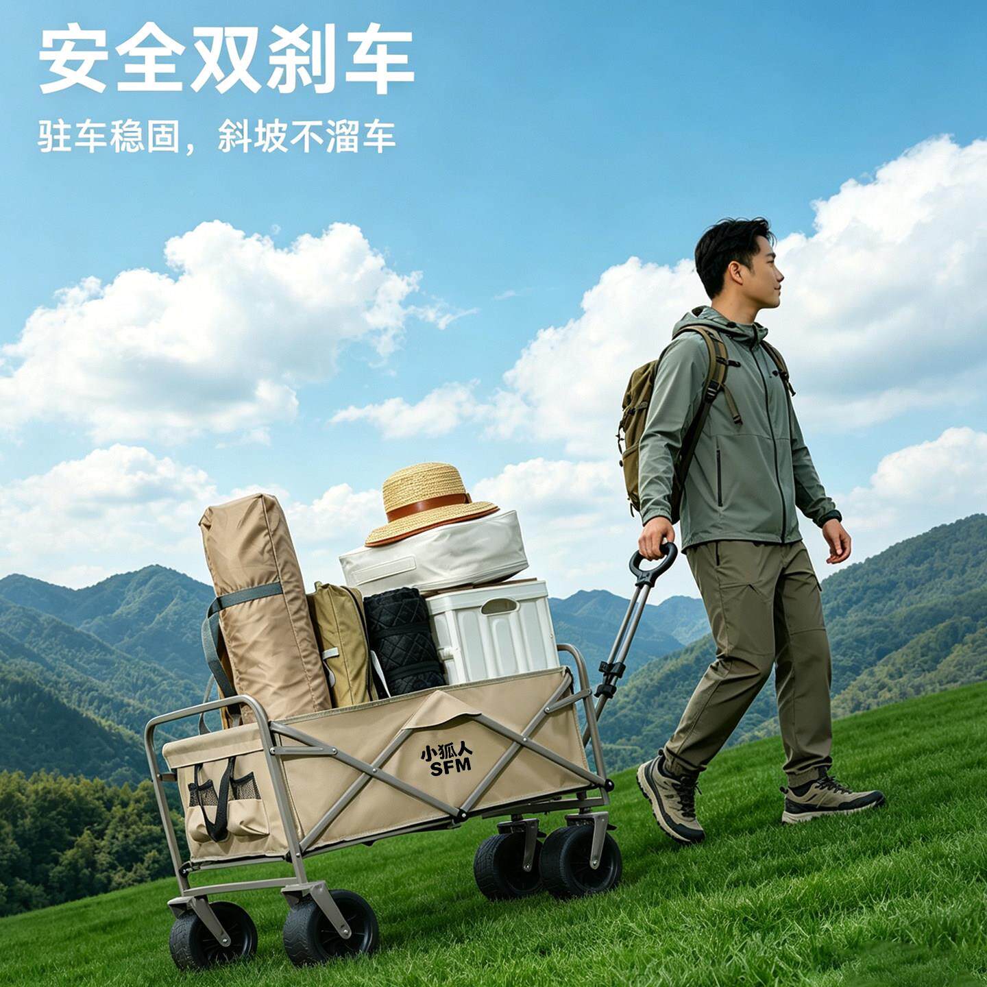 小狐人外露营车手可折叠TC-YH01推车便携摆摊营车地车野营拖户车