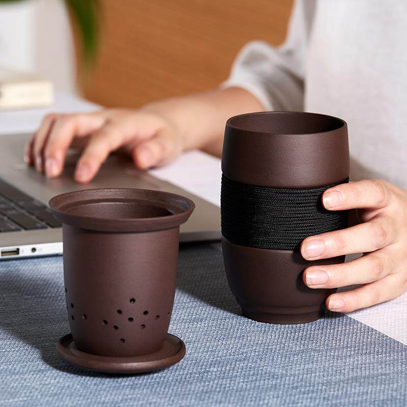 宜兴紫砂快客杯户外旅游随身茶水分离泡茶杯便携包式旅行茶具套装