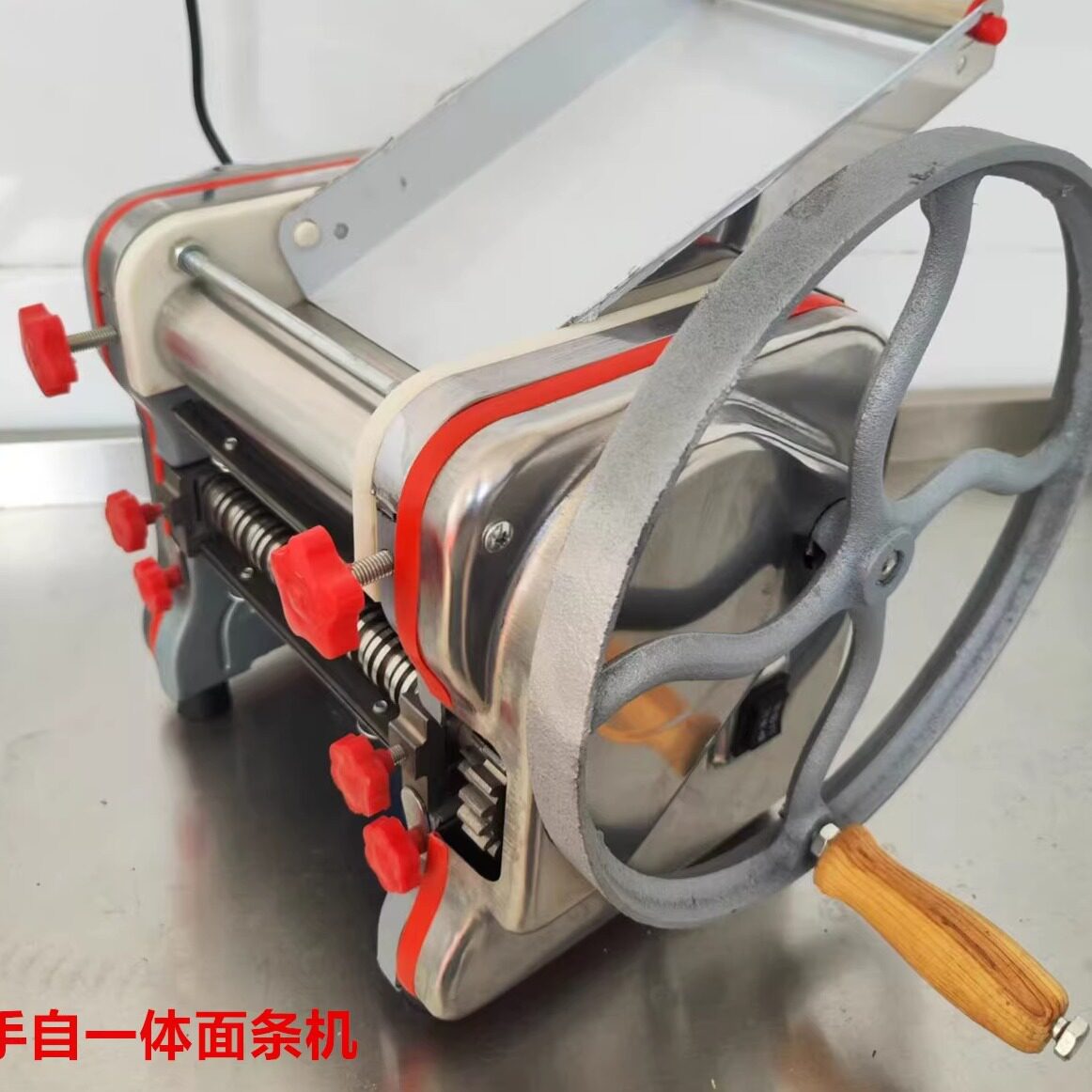 白水新款不锈钢手动自动一体手面片压擀小型面条机多功能手摇家用