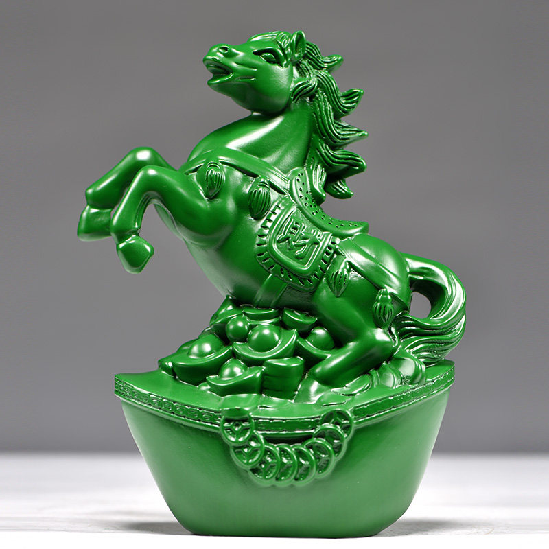 绿色木马摆件实木雕刻马到成功饰品工艺品木质马摆件家居桌面装饰