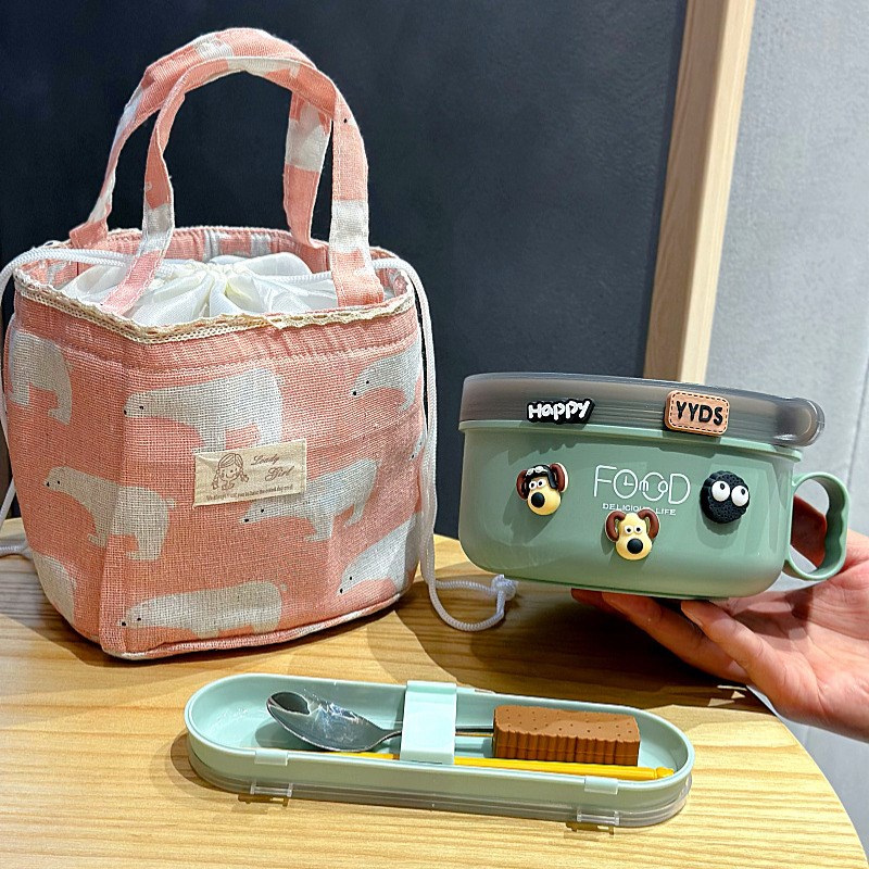 简约不锈钢304保鲜饭盒带盖泡面碗便当盒学生宿舍打饭神器微波炉图片
