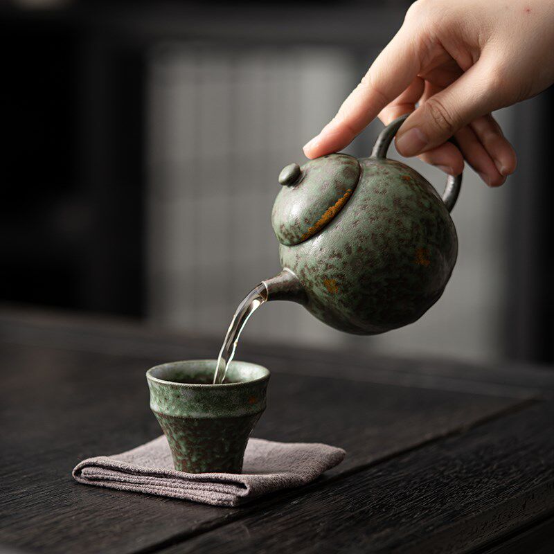 蕴华堂 空寂斋老岩泥南瓜壶描金工艺复古手工粗陶高档泡茶壶单壶