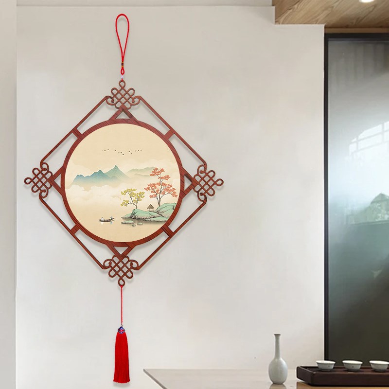 新年装饰挂件2025新款禅意山水客厅挂画带中国结中式玄关过道挂饰