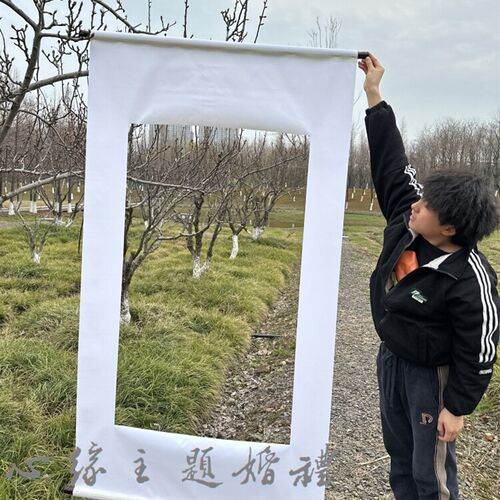 婚宴布置镂空卷轴画轴大定制新中式影楼摄影道具周岁生日挂布相框