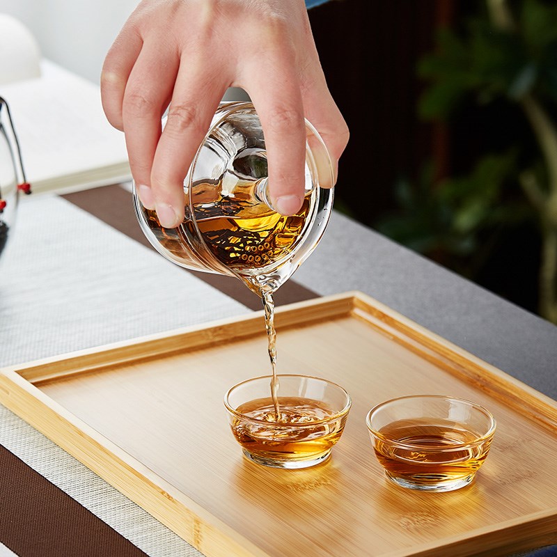 双层盖碗不烫手玻璃旅行茶具套装便携式户外露营泡茶小茶壶快客杯