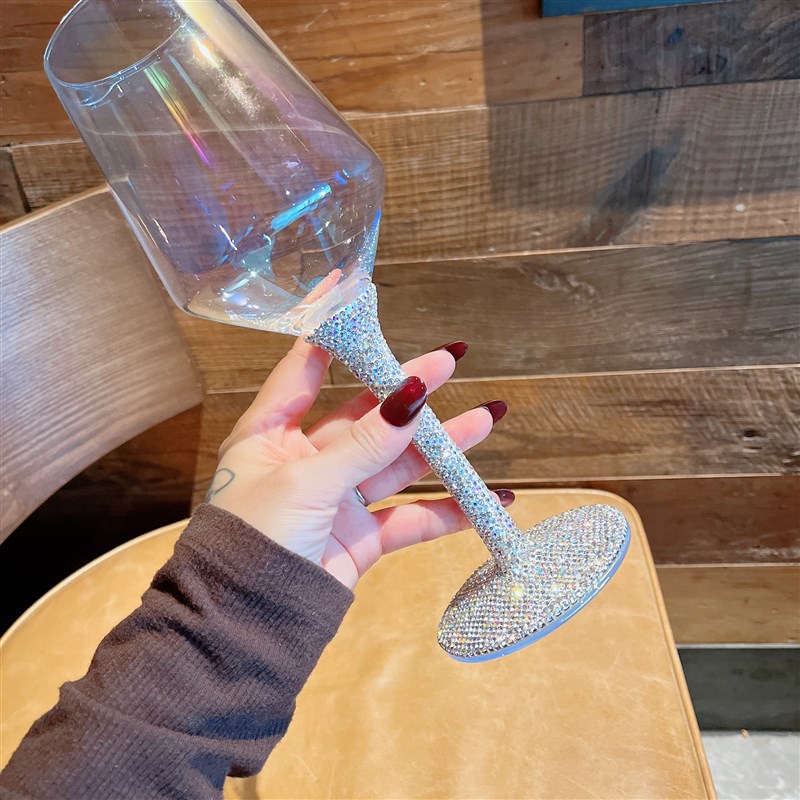 家用轻奢镶钻红酒杯高颜值玻璃炫彩葡萄酒杯香槟杯高脚杯奢华礼品