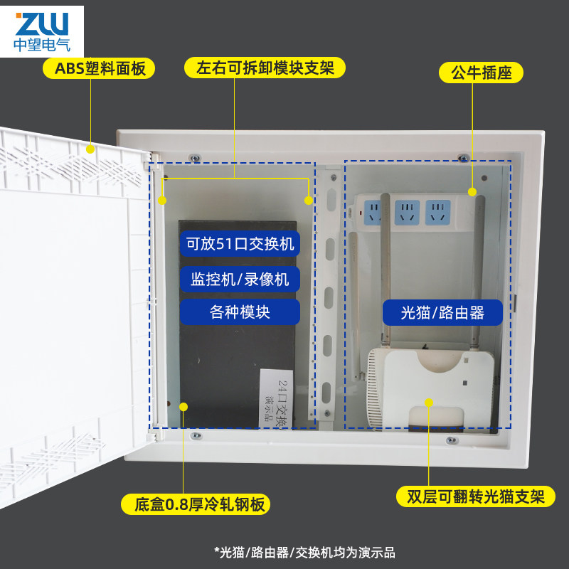 多媒体信息集线箱明装塑料弱电箱家用500*400 光纤入户布线箱大号