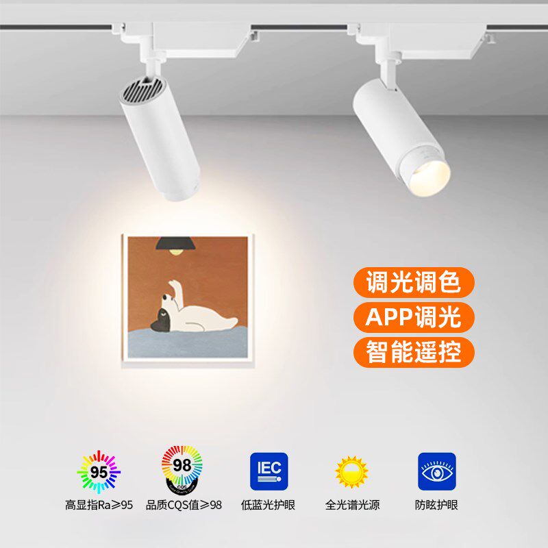 轨道led射灯三色变光无极调光智能遥控调焦适用服装店餐厅工业风