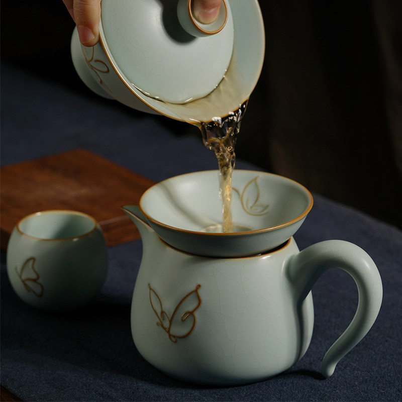 景德镇汝瓷茶滤茶漏陶瓷手工汝窑开片可养青瓷原矿釉功夫茶具配件