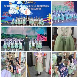 2026新款儿童演出服青花瓷中国风礼服女童主持人古筝表演纱裙复古