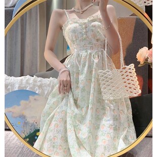 针织开衫配裙子女夏2024新款法式初恋甜美碎花吊带连衣裙两件套装
