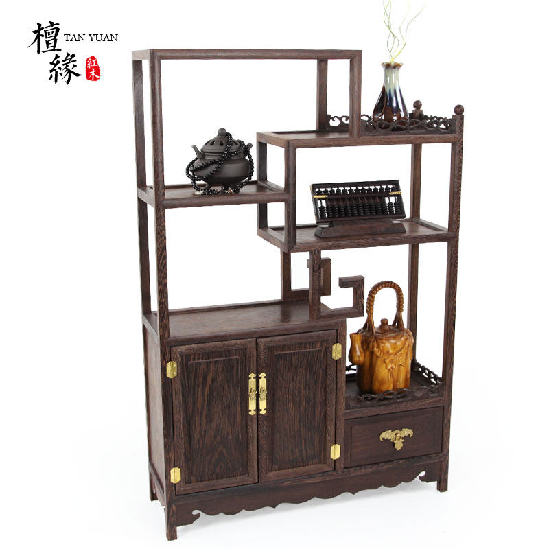 鸡翅木小博古架实木中式多宝阁玄关柜茶叶柜置物架子古董架展示柜