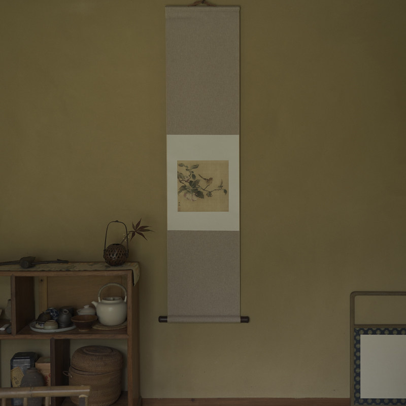 是名一鹿 宋小品花鸟挂画中式禅意装饰画卷轴蔷薇桃花茶空间