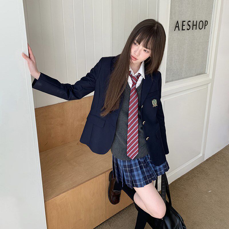 东京岁时记JK制服套装校供感西装女秋冬学院风格子百褶裙西服套装