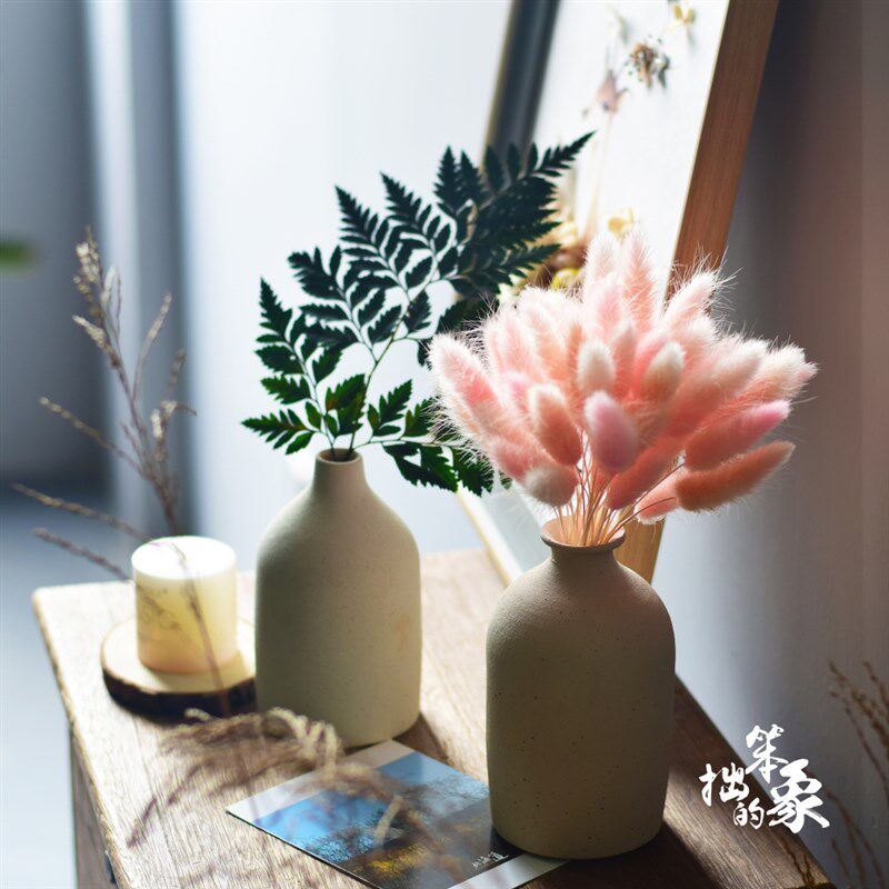 手工粗陶细口小花瓶陶瓷北欧复古禅意古朴干花插花摆件小花器日式