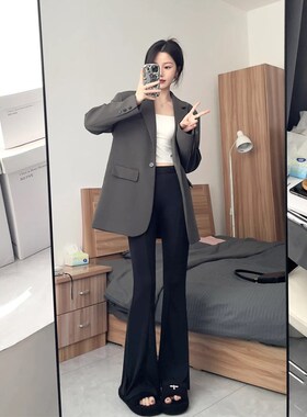 高级感新款简约时尚休闲廓形高级感西服小个子灰色西装外套女春秋