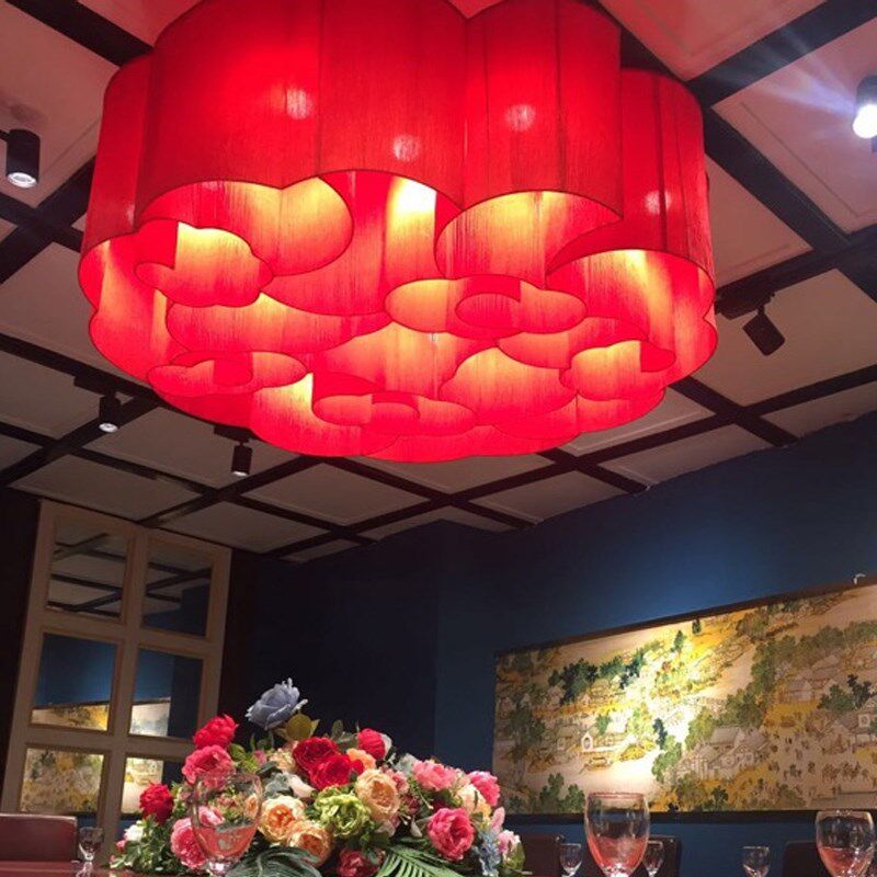 新中式祥云宴会店铺红色大厅火锅国潮风餐饮饭店包间工程吸顶吊灯