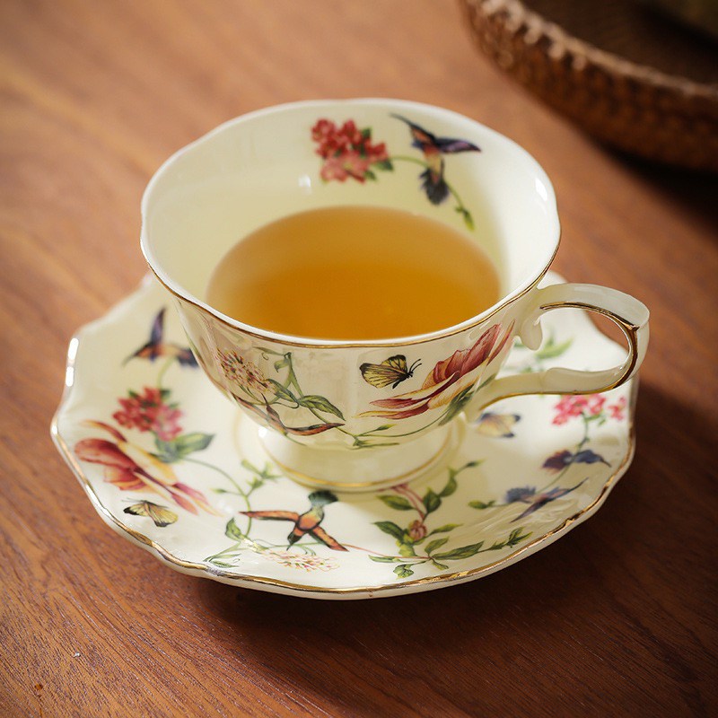 欧式复古青花瓷咖啡杯碟套装家用下午茶杯马克杯精致花鸟陶瓷杯