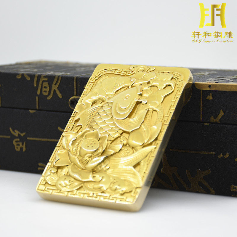 纯铜文房四宝镇纸创意摆件富贵有鱼压纸书房学生专用黄铜镇尺摆件