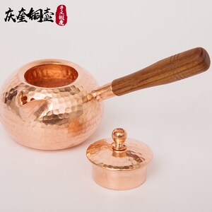 紫铜侧把泡茶水壶手工泡茶侧木把加厚烧水功夫茶具复古锤纹紫铜壶